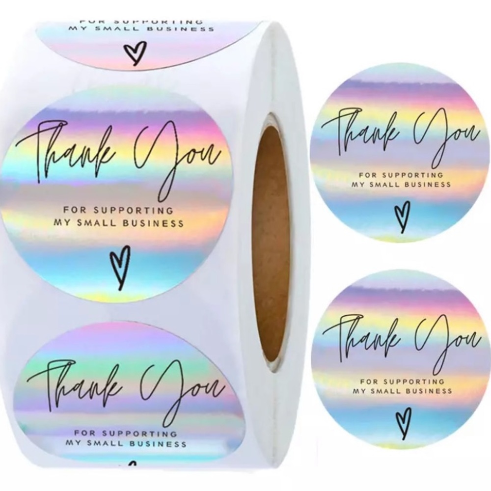 500pc Thank You Stickers. Hologram. Envelope seals bulk. 1” round